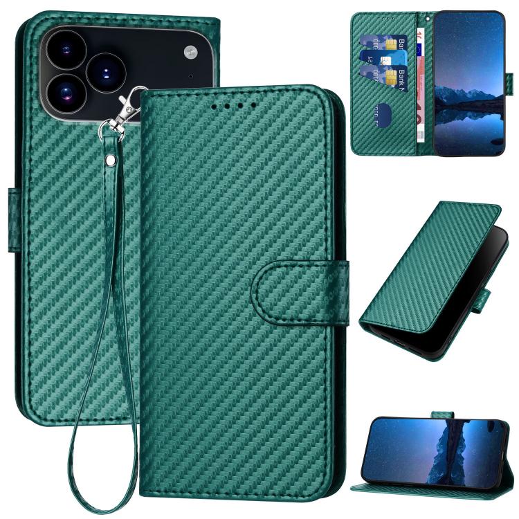 Bao da điện thoại bằng da họa tiết sợi carbon YX0070 có khóa cài và dây đeo, dành cho iPhone 17e / 16e, dành cho iPhone 17 Pro Max, dành cho iPhone 17 Pro, dành cho iPhone 17, dành cho iPhone Air, dành cho iPhone 16 Pro Max