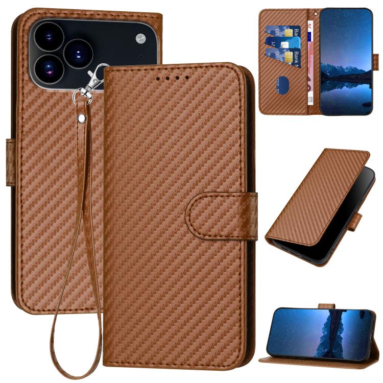 Bao da điện thoại bằng da họa tiết sợi carbon YX0070 có khóa cài và dây đeo, dành cho iPhone 17e / 16e, dành cho iPhone 17 Pro Max, dành cho iPhone 17 Pro, dành cho iPhone 17, dành cho iPhone Air, dành cho iPhone 16 Pro Max