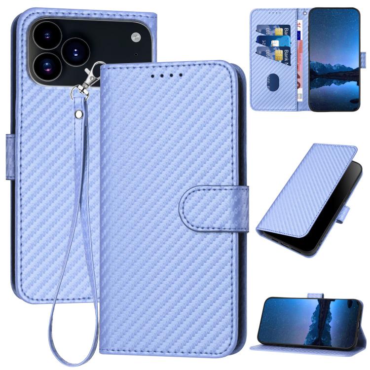 Bao da điện thoại bằng da họa tiết sợi carbon YX0070 có khóa cài và dây đeo, dành cho iPhone 17e / 16e, dành cho iPhone 17 Pro Max, dành cho iPhone 17 Pro, dành cho iPhone 17, dành cho iPhone Air, dành cho iPhone 16 Pro Max