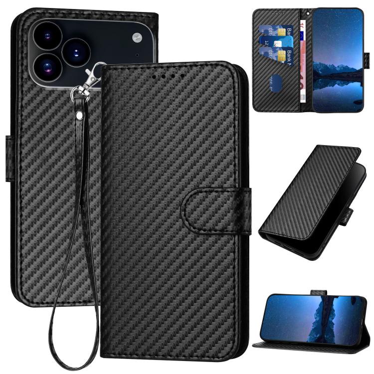 Bao da điện thoại bằng da họa tiết sợi carbon YX0070 có khóa cài và dây đeo, dành cho iPhone 17e / 16e, dành cho iPhone 17 Pro Max, dành cho iPhone 17 Pro, dành cho iPhone 17, dành cho iPhone Air, dành cho iPhone 16 Pro Max