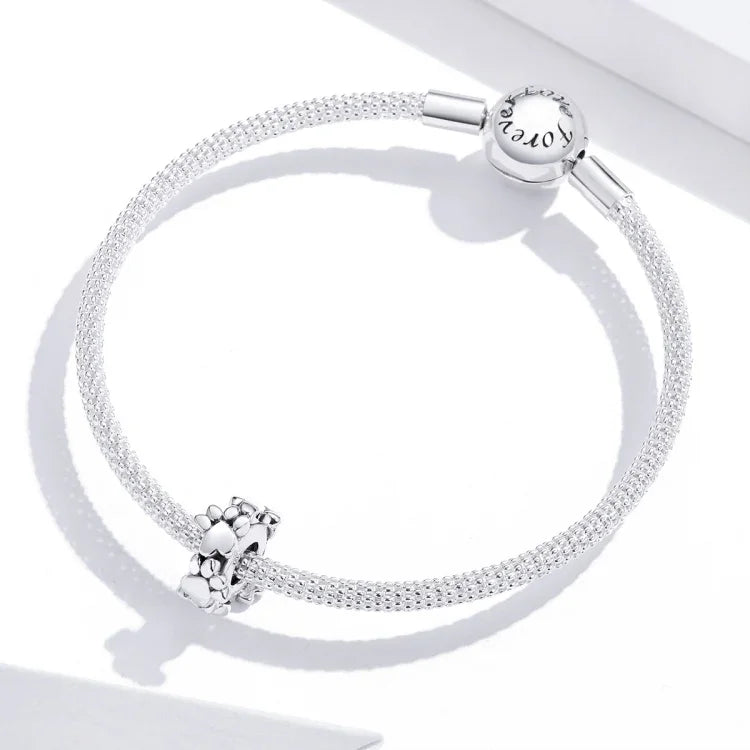 Phụ kiện vòng tay hạt hình trái tim bạc S925 hạt rời dấu chân tình yêu