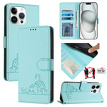 Cat Rat Embossed Pattern RFID Leather Phone Case with Lanyard, For iPhone 17 Pro Max, For iPhone 17 Pro, For iPhone 17, For iPhone Air, For iPhone SE 2024, For iPhone 15 Pro Max, For iPhone 15 Pro, For iPhone 15 Plus