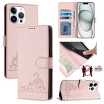 Cat Rat Embossed Pattern RFID Leather Phone Case with Lanyard, For iPhone 17 Pro Max, For iPhone 17 Pro, For iPhone 17, For iPhone Air, For iPhone SE 2024, For iPhone 15 Pro Max, For iPhone 15 Pro, For iPhone 15 Plus