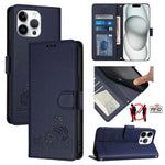 Cat Rat Embossed Pattern RFID Leather Phone Case with Lanyard, For iPhone 17 Pro Max, For iPhone 17 Pro, For iPhone 17, For iPhone Air, For iPhone SE 2024, For iPhone 15 Pro Max, For iPhone 15 Pro, For iPhone 15 Plus