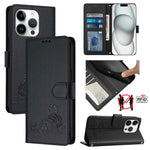 Cat Rat Embossed Pattern RFID Leather Phone Case with Lanyard, For iPhone 17 Pro Max, For iPhone 17 Pro, For iPhone 17, For iPhone Air, For iPhone SE 2024, For iPhone 15 Pro Max, For iPhone 15 Pro, For iPhone 15 Plus
