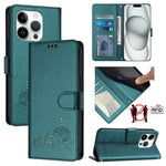 Cat Rat Embossed Pattern RFID Leather Phone Case with Lanyard, For iPhone 17 Pro Max, For iPhone 17 Pro, For iPhone 17, For iPhone Air, For iPhone SE 2024, For iPhone 15 Pro Max, For iPhone 15 Pro, For iPhone 15 Plus