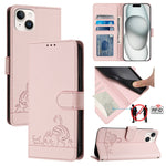 Cat Rat Embossed Pattern RFID Leather Phone Case with Lanyard, For iPhone 17 Pro Max, For iPhone 17 Pro, For iPhone 17, For iPhone Air, For iPhone SE 2024, For iPhone 15 Pro Max, For iPhone 15 Pro, For iPhone 15 Plus