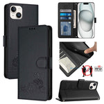 Cat Rat Embossed Pattern RFID Leather Phone Case with Lanyard, For iPhone 17 Pro Max, For iPhone 17 Pro, For iPhone 17, For iPhone Air, For iPhone SE 2024, For iPhone 15 Pro Max, For iPhone 15 Pro, For iPhone 15 Plus