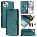 Cat Rat Embossed Pattern RFID Leather Phone Case with Lanyard, For iPhone 17 Pro Max, For iPhone 17 Pro, For iPhone 17, For iPhone Air, For iPhone SE 2024, For iPhone 15 Pro Max, For iPhone 15 Pro, For iPhone 15 Plus