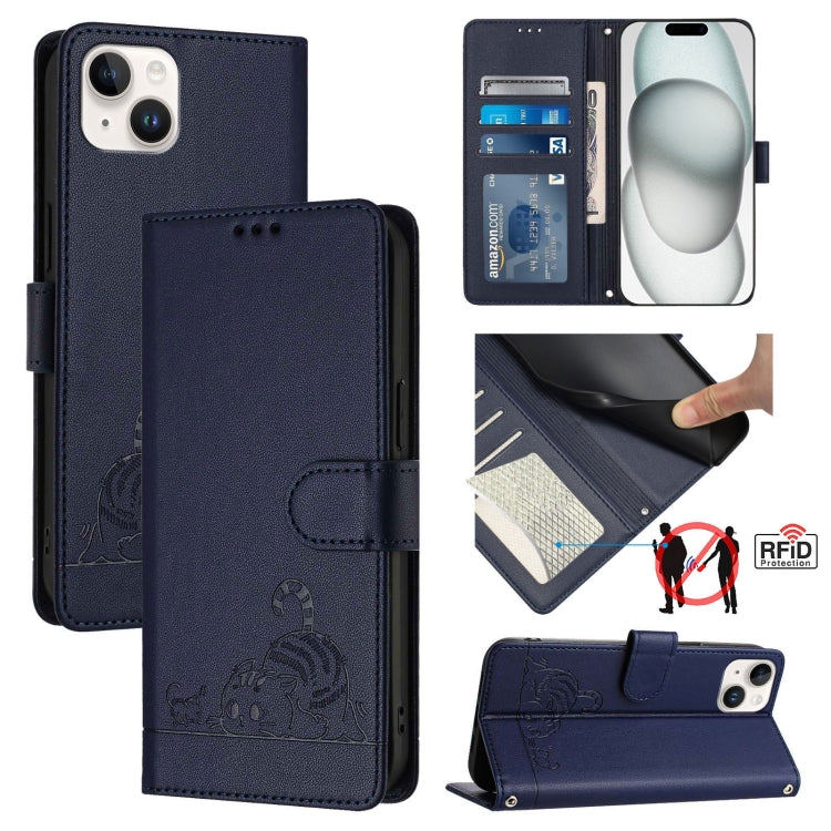 Cat Rat Embossed Pattern RFID Leather Phone Case with Lanyard, For iPhone 17 Pro Max, For iPhone 17 Pro, For iPhone 17, For iPhone Air, For iPhone SE 2024, For iPhone 15 Pro Max, For iPhone 15 Pro, For iPhone 15 Plus