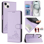 Cat Rat Embossed Pattern RFID Leather Phone Case with Lanyard, For iPhone 17 Pro Max, For iPhone 17 Pro, For iPhone 17, For iPhone Air, For iPhone SE 2024, For iPhone 15 Pro Max, For iPhone 15 Pro, For iPhone 15 Plus