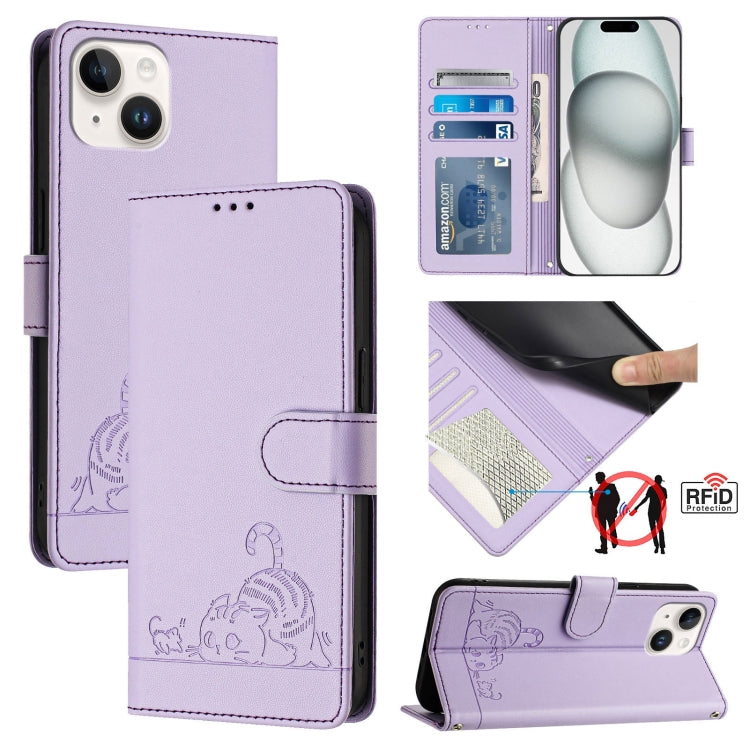 Bao da điện thoại RFID họa tiết nổi mèo chuột có dây đeo, dành cho iPhone 13 mini, iPhone 12/12 Pro, iPhone 12 Pro Max, iPhone 12 mini, iPhone 11 Pro Max, iPhone 11, iPhone 11 Pro, iPhone XS / X