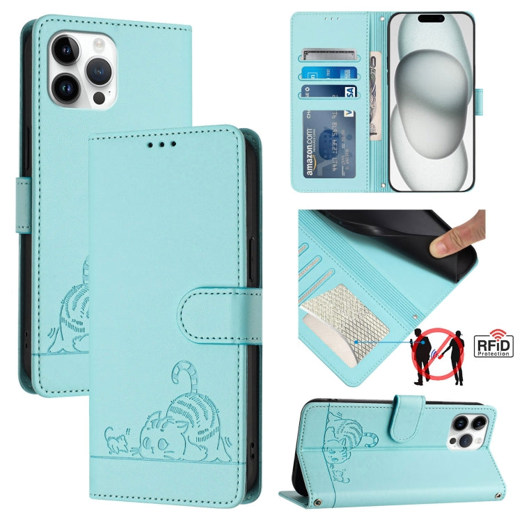 Bao da điện thoại RFID họa tiết nổi mèo chuột có dây đeo, dành cho iPhone 13 mini, iPhone 12/12 Pro, iPhone 12 Pro Max, iPhone 12 mini, iPhone 11 Pro Max, iPhone 11, iPhone 11 Pro, iPhone XS / X