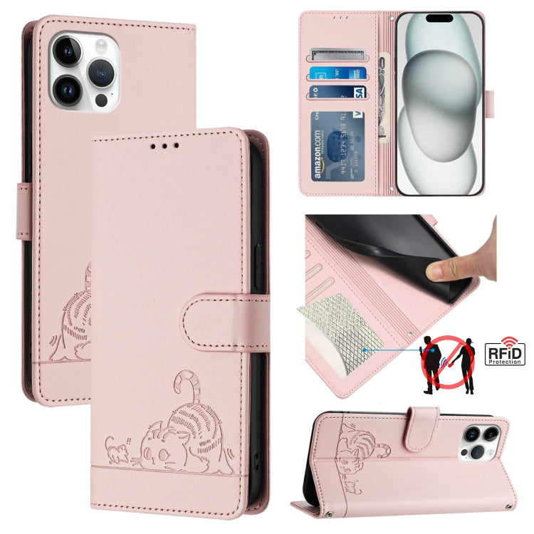 Bao da điện thoại RFID họa tiết nổi mèo chuột có dây đeo, dành cho iPhone 13 mini, iPhone 12/12 Pro, iPhone 12 Pro Max, iPhone 12 mini, iPhone 11 Pro Max, iPhone 11, iPhone 11 Pro, iPhone XS / X