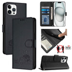 Bao da điện thoại RFID họa tiết nổi mèo chuột có dây đeo, dành cho iPhone 13 mini, iPhone 12/12 Pro, iPhone 12 Pro Max, iPhone 12 mini, iPhone 11 Pro Max, iPhone 11, iPhone 11 Pro, iPhone XS / X