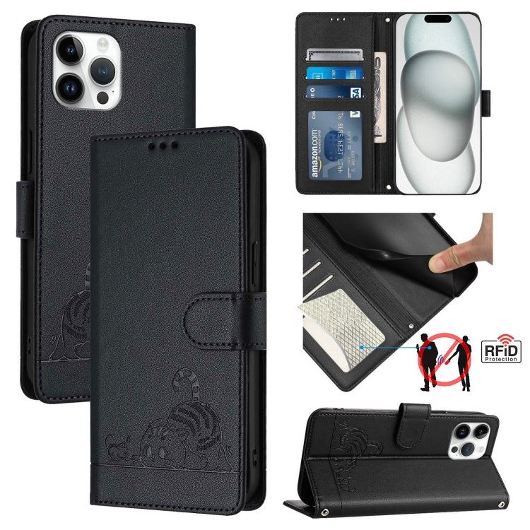 Bao da điện thoại RFID họa tiết nổi mèo chuột có dây đeo, dành cho iPhone 13 mini, iPhone 12/12 Pro, iPhone 12 Pro Max, iPhone 12 mini, iPhone 11 Pro Max, iPhone 11, iPhone 11 Pro, iPhone XS / X