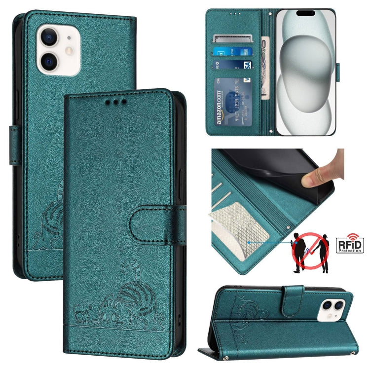 Bao da điện thoại RFID họa tiết nổi mèo chuột có dây đeo, dành cho iPhone 13 mini, iPhone 12/12 Pro, iPhone 12 Pro Max, iPhone 12 mini, iPhone 11 Pro Max, iPhone 11, iPhone 11 Pro, iPhone XS / X