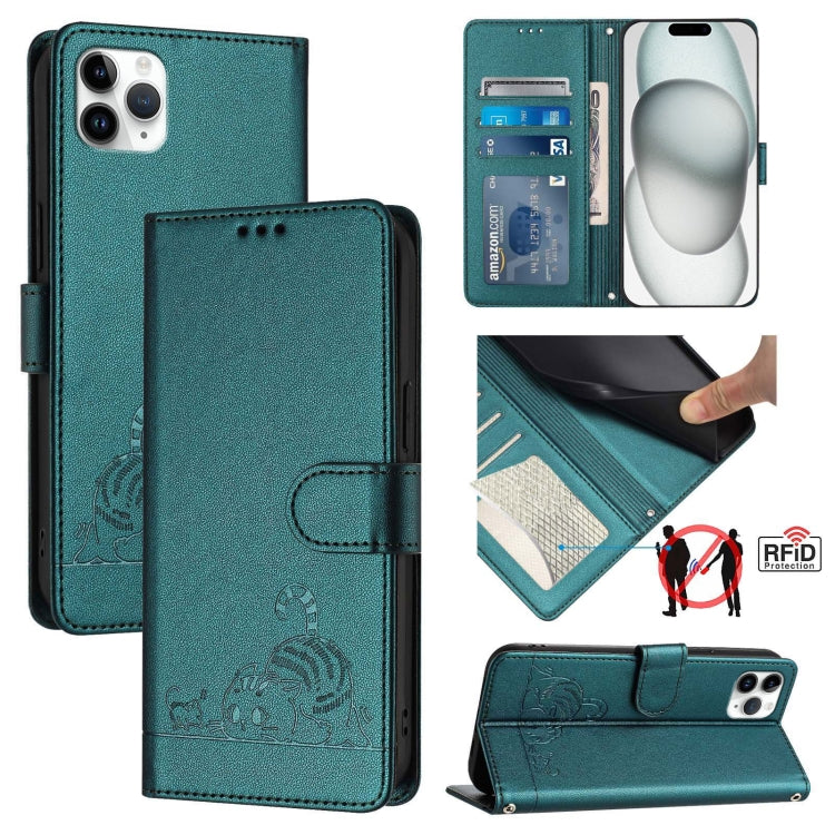 Bao da điện thoại RFID họa tiết nổi mèo chuột có dây đeo, dành cho iPhone 13 mini, iPhone 12/12 Pro, iPhone 12 Pro Max, iPhone 12 mini, iPhone 11 Pro Max, iPhone 11, iPhone 11 Pro, iPhone XS / X