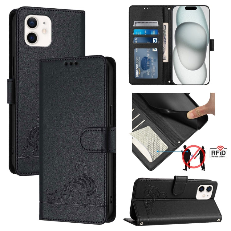 Bao da điện thoại RFID họa tiết nổi mèo chuột có dây đeo, dành cho iPhone 13 mini, iPhone 12/12 Pro, iPhone 12 Pro Max, iPhone 12 mini, iPhone 11 Pro Max, iPhone 11, iPhone 11 Pro, iPhone XS / X