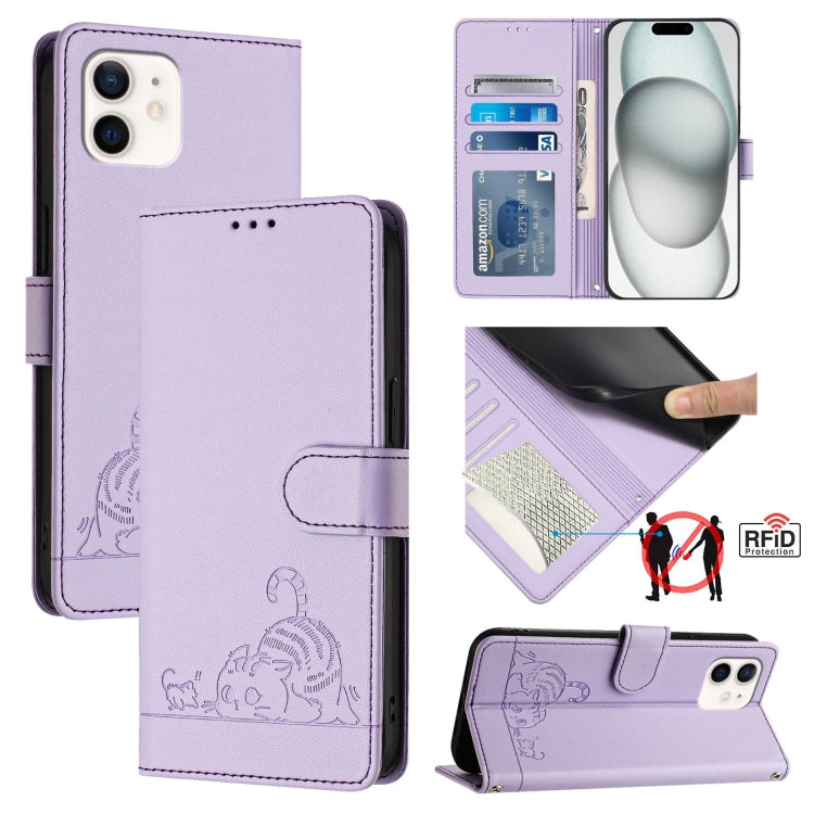 Bao da điện thoại RFID họa tiết nổi mèo chuột có dây đeo, dành cho iPhone 13 mini, iPhone 12/12 Pro, iPhone 12 Pro Max, iPhone 12 mini, iPhone 11 Pro Max, iPhone 11, iPhone 11 Pro, iPhone XS / X