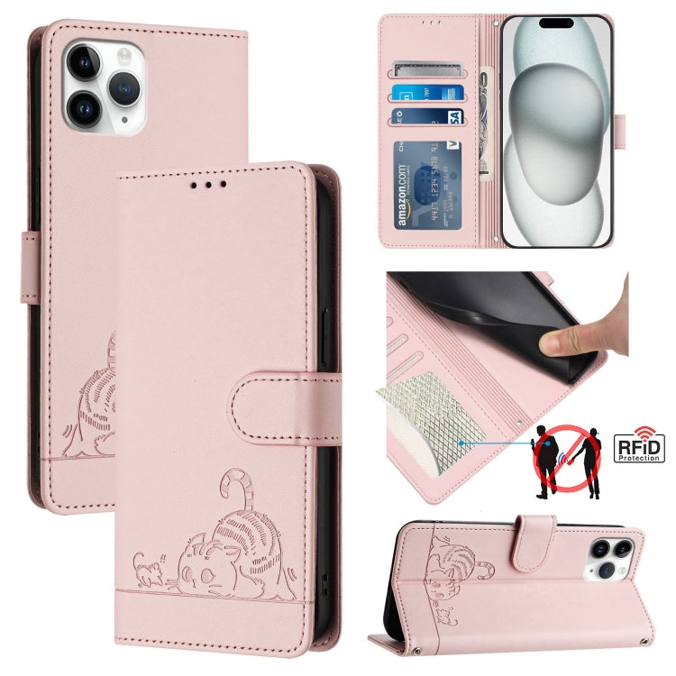 Bao da điện thoại RFID họa tiết nổi mèo chuột có dây đeo, dành cho iPhone 13 mini, iPhone 12/12 Pro, iPhone 12 Pro Max, iPhone 12 mini, iPhone 11 Pro Max, iPhone 11, iPhone 11 Pro, iPhone XS / X