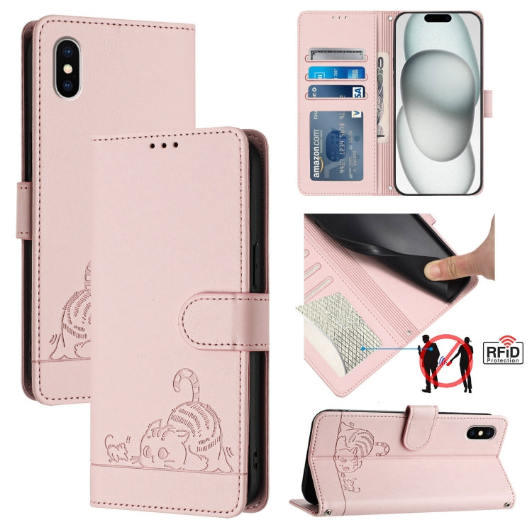 Bao da điện thoại RFID họa tiết nổi mèo chuột có dây đeo, dành cho iPhone 13 mini, iPhone 12/12 Pro, iPhone 12 Pro Max, iPhone 12 mini, iPhone 11 Pro Max, iPhone 11, iPhone 11 Pro, iPhone XS / X