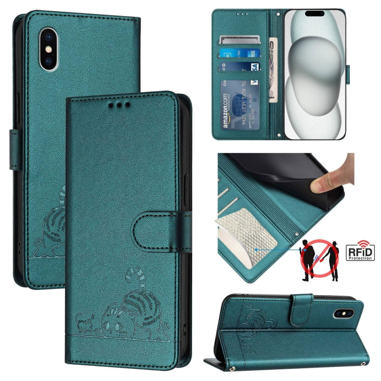 Bao da điện thoại RFID họa tiết nổi mèo chuột có dây đeo, dành cho iPhone 13 mini, iPhone 12/12 Pro, iPhone 12 Pro Max, iPhone 12 mini, iPhone 11 Pro Max, iPhone 11, iPhone 11 Pro, iPhone XS / X
