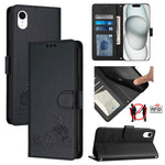 Ốp điện thoại da họa tiết nổi hình mèo chuột có RFID và dây đeo, dành cho iPhone XR, iPhone XS Max, iPhone 8 Plus / 7 Plus