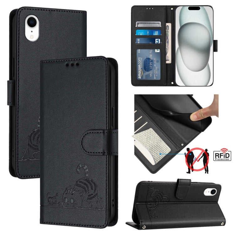 Ốp điện thoại da họa tiết nổi hình mèo chuột có RFID và dây đeo, dành cho iPhone XR, iPhone XS Max, iPhone 8 Plus / 7 Plus