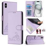 Ốp điện thoại da họa tiết nổi hình mèo chuột có RFID và dây đeo, dành cho iPhone XR, iPhone XS Max, iPhone 8 Plus / 7 Plus