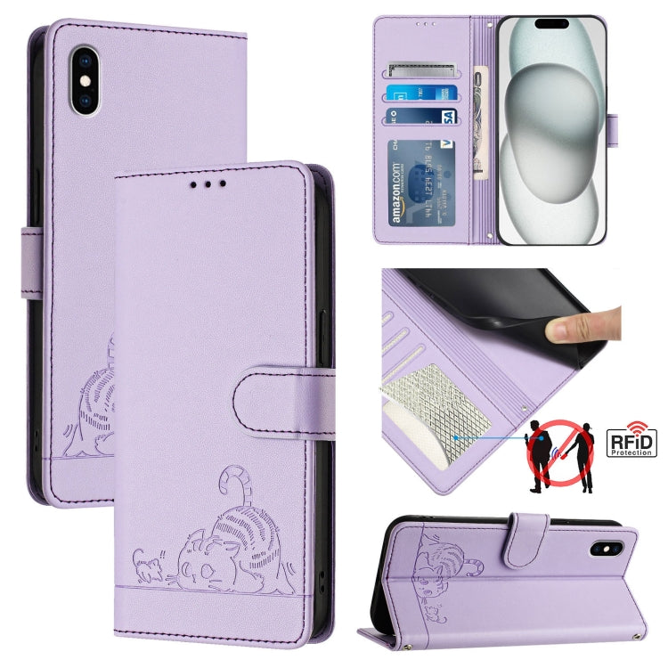 Ốp điện thoại da họa tiết nổi hình mèo chuột có RFID và dây đeo, dành cho iPhone XR, iPhone XS Max, iPhone 8 Plus / 7 Plus