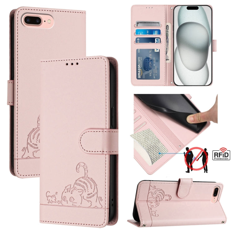 Ốp điện thoại da họa tiết nổi hình mèo chuột có RFID và dây đeo, dành cho iPhone XR, iPhone XS Max, iPhone 8 Plus / 7 Plus