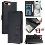 Ốp điện thoại da họa tiết nổi hình mèo chuột có RFID và dây đeo, dành cho iPhone XR, iPhone XS Max, iPhone 8 Plus / 7 Plus