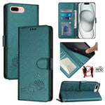 Ốp điện thoại da họa tiết nổi hình mèo chuột có RFID và dây đeo, dành cho iPhone XR, iPhone XS Max, iPhone 8 Plus / 7 Plus