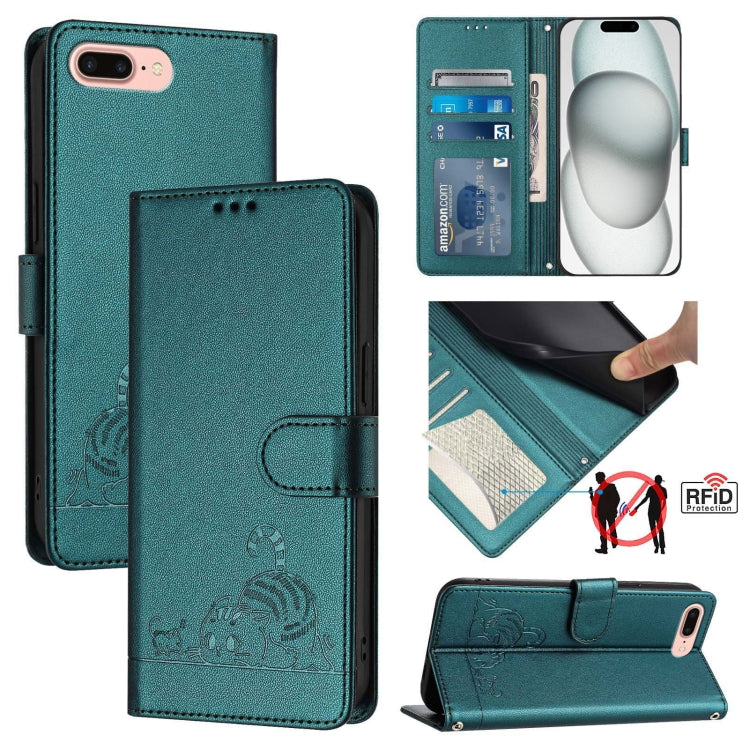 Ốp điện thoại da họa tiết nổi hình mèo chuột có RFID và dây đeo, dành cho iPhone XR, iPhone XS Max, iPhone 8 Plus / 7 Plus