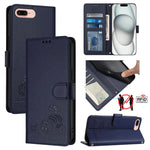 Ốp điện thoại da họa tiết nổi hình mèo chuột có RFID và dây đeo, dành cho iPhone XR, iPhone XS Max, iPhone 8 Plus / 7 Plus