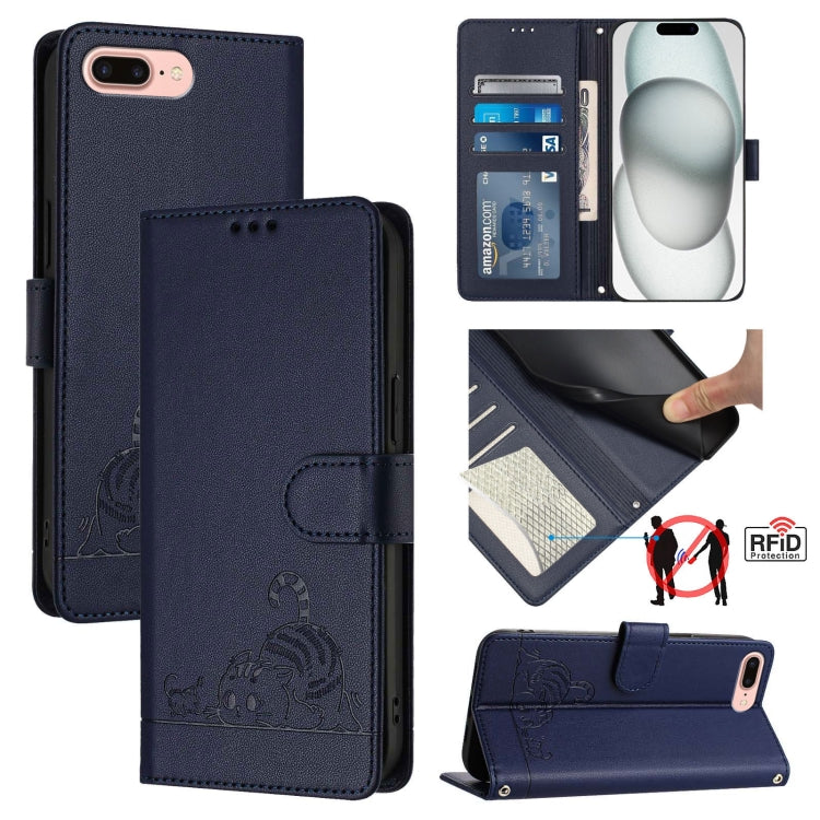 Ốp điện thoại da họa tiết nổi hình mèo chuột có RFID và dây đeo, dành cho iPhone XR, iPhone XS Max, iPhone 8 Plus / 7 Plus