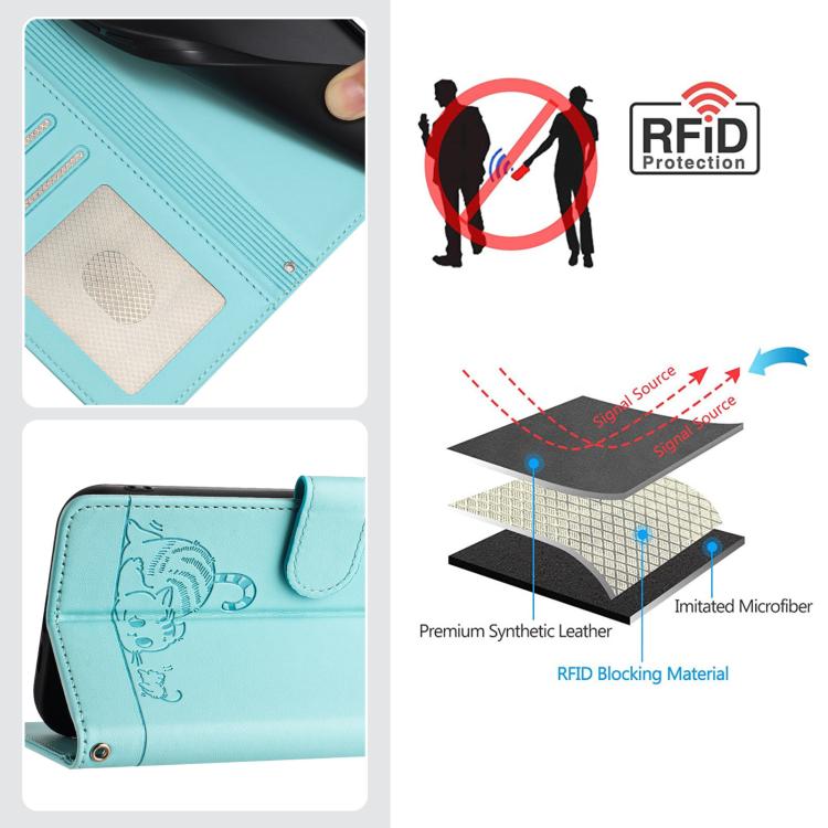 Cat Rat Embossed Pattern RFID Leather Phone Case with Lanyard, For iPhone 17 Pro Max, For iPhone 17 Pro, For iPhone 17, For iPhone Air, For iPhone SE 2024, For iPhone 15 Pro Max, For iPhone 15 Pro, For iPhone 15 Plus