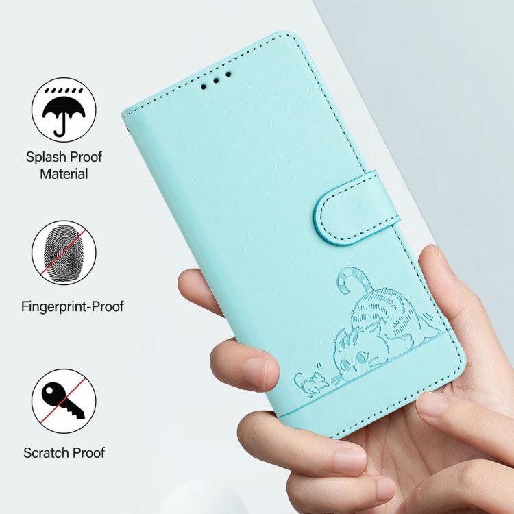 Cat Rat Embossed Pattern RFID Leather Phone Case with Lanyard, For iPhone 17 Pro Max, For iPhone 17 Pro, For iPhone 17, For iPhone Air, For iPhone SE 2024, For iPhone 15 Pro Max, For iPhone 15 Pro, For iPhone 15 Plus
