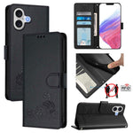 Cat Rat Embossed Pattern RFID Leather Phone Case with Lanyard, For iPhone 17 Pro Max, For iPhone 17 Pro, For iPhone 17, For iPhone Air, For iPhone SE 2024, For iPhone 15 Pro Max, For iPhone 15 Pro, For iPhone 15 Plus
