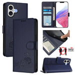 Cat Rat Embossed Pattern RFID Leather Phone Case with Lanyard, For iPhone 17 Pro Max, For iPhone 17 Pro, For iPhone 17, For iPhone Air, For iPhone SE 2024, For iPhone 15 Pro Max, For iPhone 15 Pro, For iPhone 15 Plus