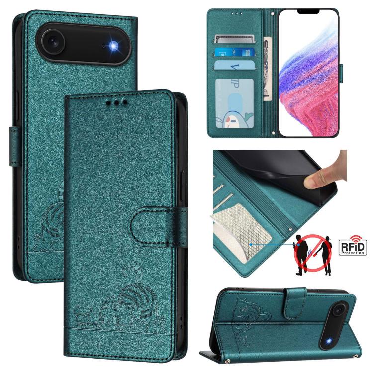 Cat Rat Embossed Pattern RFID Leather Phone Case with Lanyard, For iPhone 17 Pro Max, For iPhone 17 Pro, For iPhone 17, For iPhone Air, For iPhone SE 2024, For iPhone 15 Pro Max, For iPhone 15 Pro, For iPhone 15 Plus