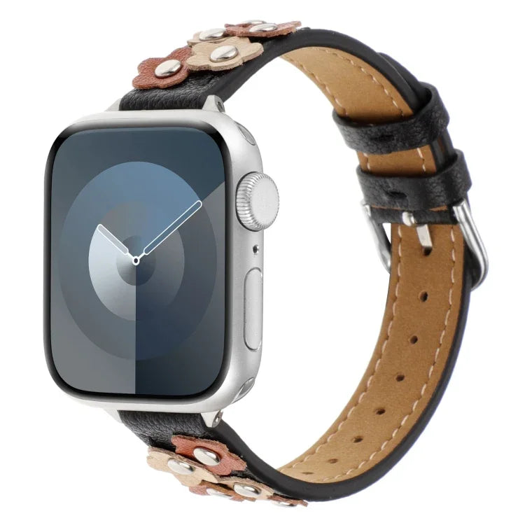 Stitched Flower Leather Watch Band, For Apple Watch Series 5 44mm, For Apple Watch Series 5 40mm, For Apple Watch Series 4 44mm, For Apple Watch Series 4 40mm, For Apple Watch Series 3 38mm, For Apple Watch Series 3 42mm, For Apple Watch Series 2 42mm ...