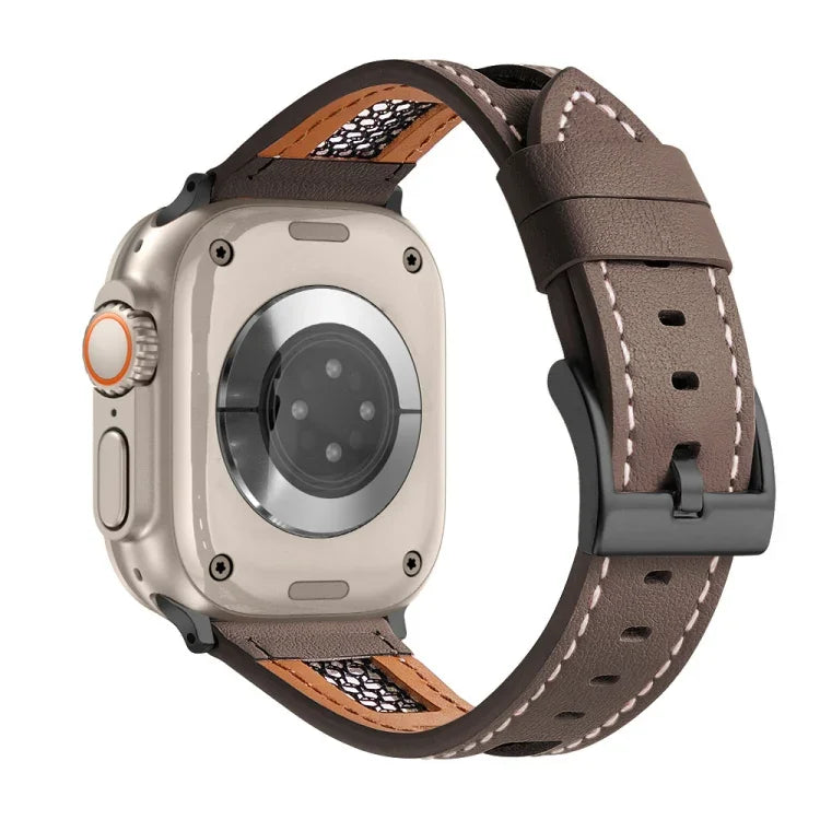 Mesh Calfskin Genuine Leather Watch Band, For Apple Watch SE 2023 44mm, For Apple Watch SE 2023 40mm, For Apple Watch Ultra 2 49mm, For Apple Watch Series 9 45mm, For Apple Watch Series 9 41mm, For Apple Watch Ultra 49mm