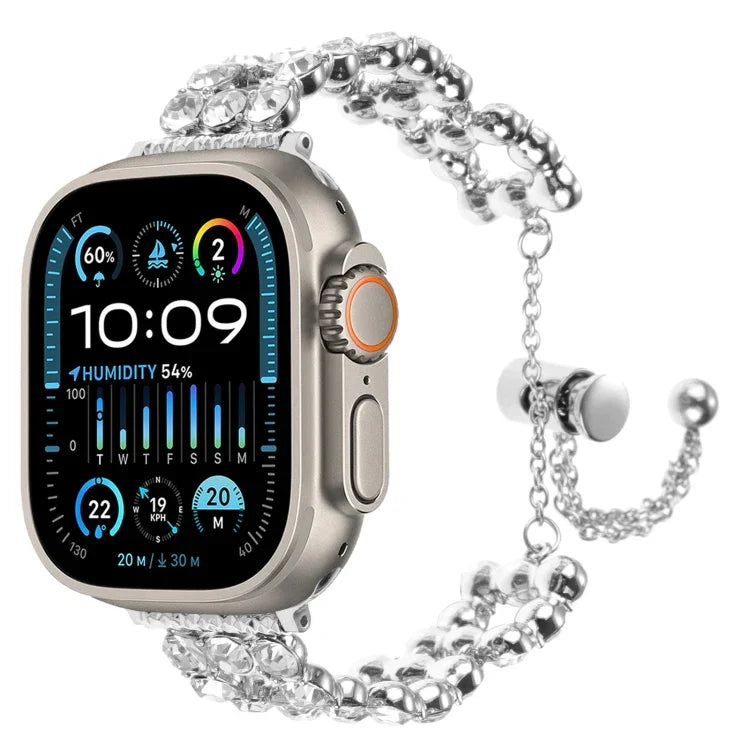 Rhinestone Metal Bracelet Watch Band, For Apple Watch SE 2023 44mm, For Apple Watch SE 2023 40mm, For Apple Watch Ultra 2 49mm, For Apple Watch Series 9 45mm, For Apple Watch Series 9 41mm, For Apple Watch Ultra 49mm, For Apple Watch Series 8 41mm     ...