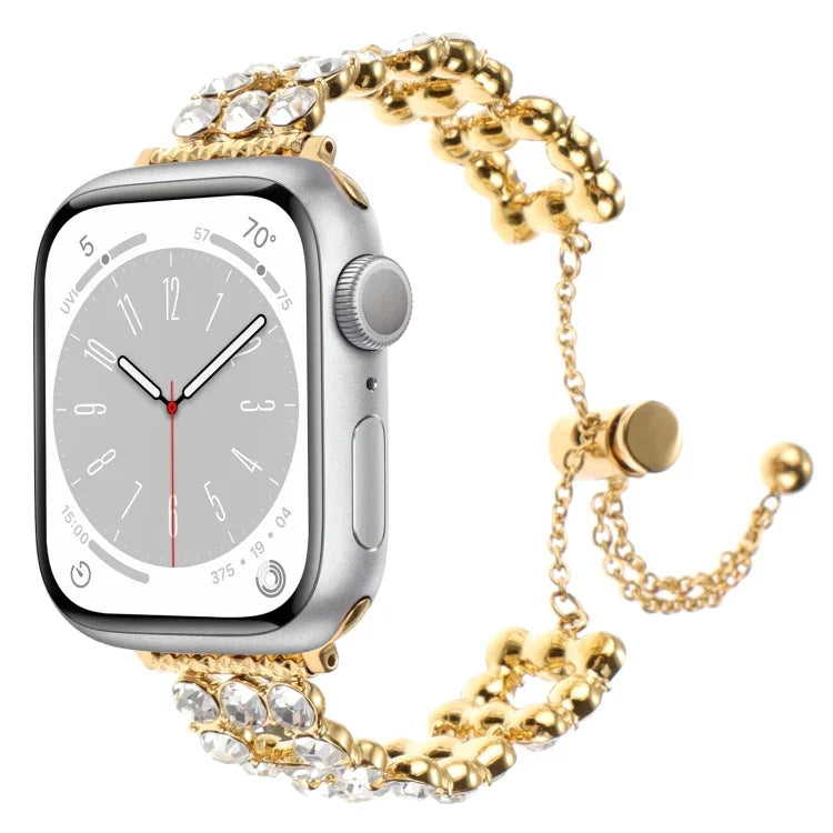 Rhinestone Metal Bracelet Watch Band, For Apple Watch SE 2023 44mm, For Apple Watch SE 2023 40mm, For Apple Watch Ultra 2 49mm, For Apple Watch Series 9 45mm, For Apple Watch Series 9 41mm, For Apple Watch Ultra 49mm, For Apple Watch Series 8 41mm     ...