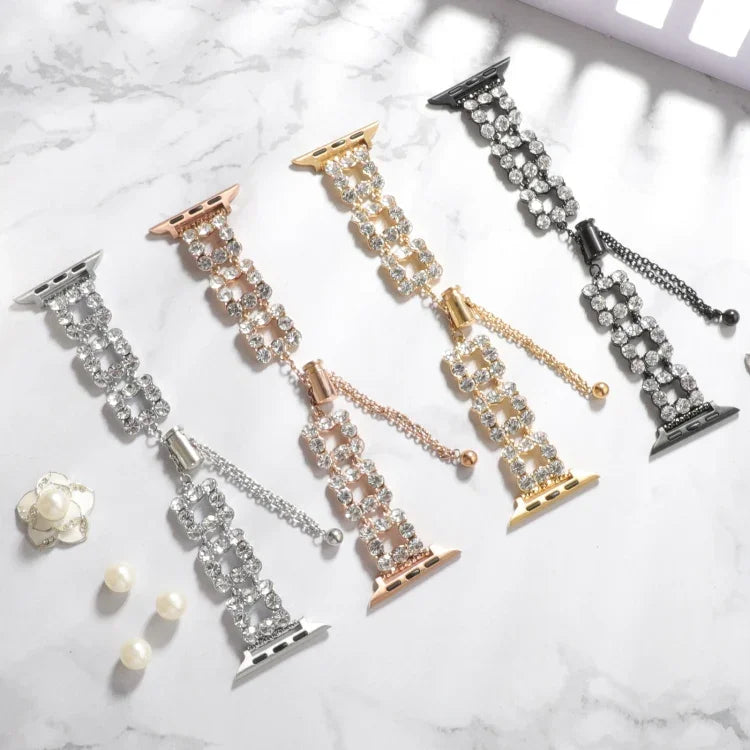 Dây đồng hồ vòng tay kim loại đính đá Rhinestone, Dành cho Apple Watch 42mm, Dành cho Apple Watch 38mm