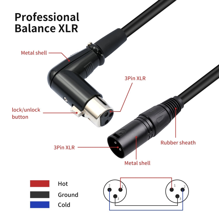 Cáp âm thanh XK041L XLR 3 chân thẳng đầu đực sang đầu cái góc, dài 0.3m, 1m, 2m, 3m, 5m, 10m