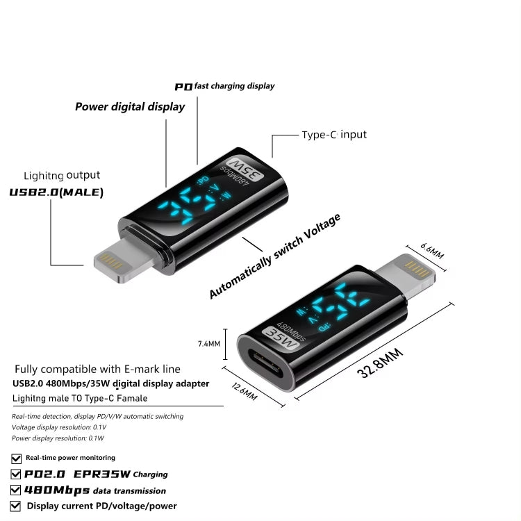 Bộ sạc có màn hình kỹ thuật số, 8 chân đực sang Type-C cái 35W, Type-C đực sang 8 chân cái 35W, Type-C đực sang Type-C cái 140W