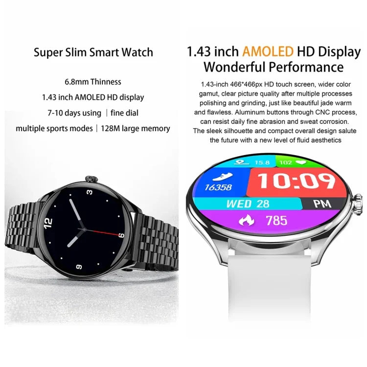 Đồng Hồ Thông Minh MT55 Màn Hình AMOLED HD 1.43 inch Siêu Mỏng Hỗ Trợ Gọi, Dây Đeo Silicone